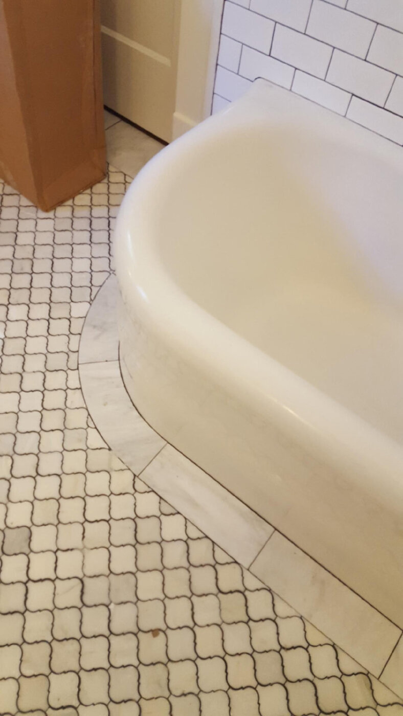 Arabesque Marble Floor & Tub Surround by Masterpiece Tile and Grout in the DFW area