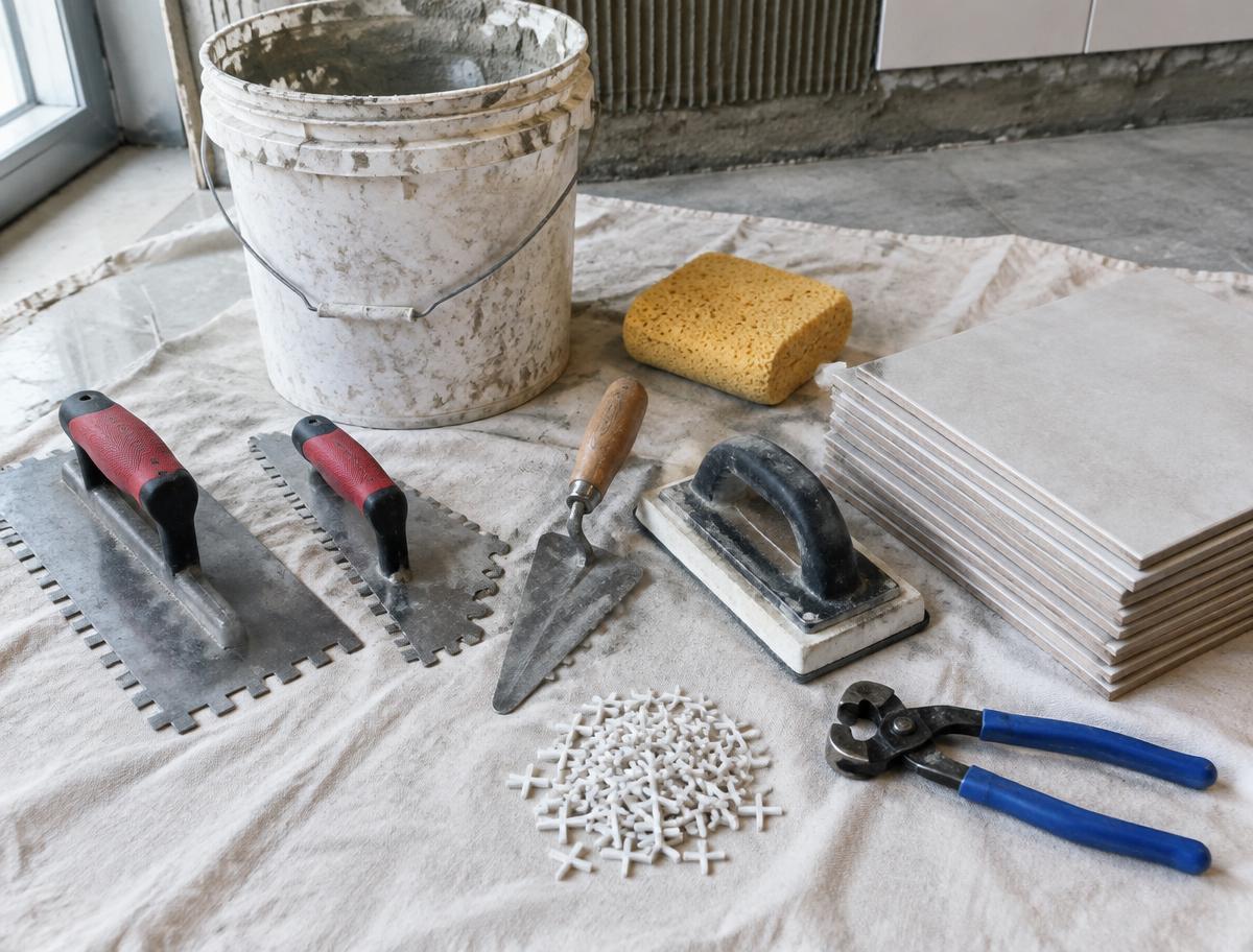 Illustrative tile-setting tools and materials